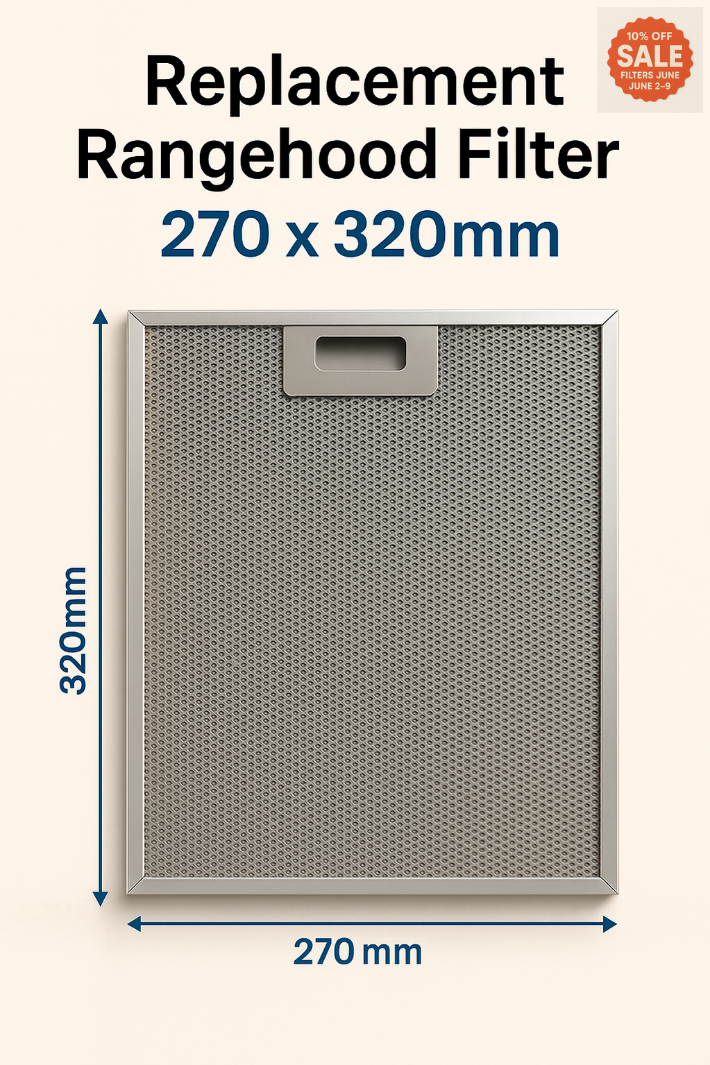 Replacement Rangehood Filter – 270 x 320mm – Fits Chef / Simpson / Westinghouse – Local Stock